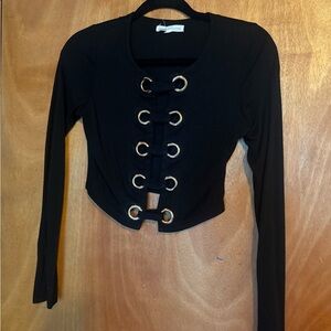 Forever 21 Black Long Sleeve Top with Gold Rings - Crop
